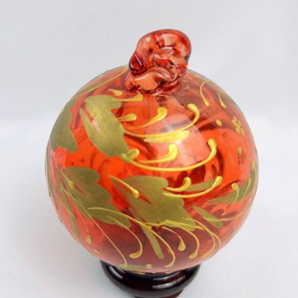 Vintage Blown Glass Christmas Tree Ornament Red and Gold Hand Painted Sphere - Picture 4 of 7